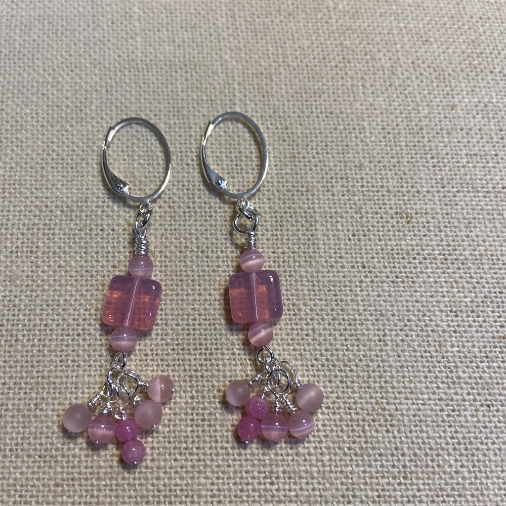 Pretty pink hues wire wrapped earrings